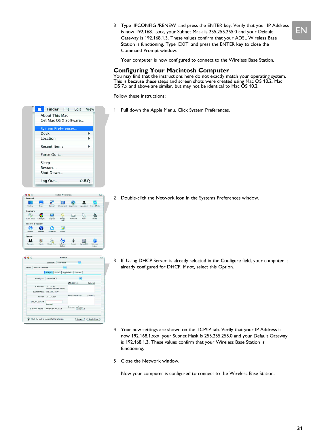 Philips SNR6500 user manual Configuring Your Macintosh Computer 