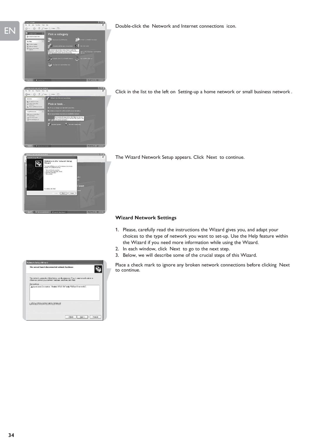 Philips SNR6500 user manual Wizard Network Settings 