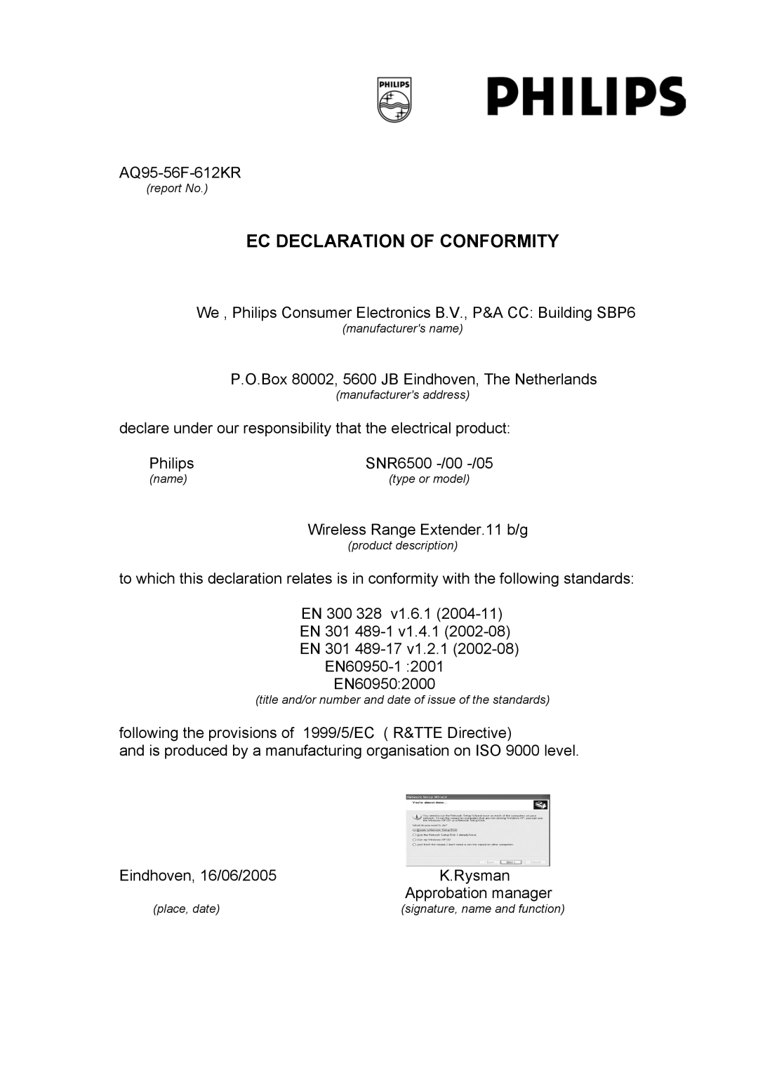 Philips SNR6500 user manual EC Declaration of Conformity 