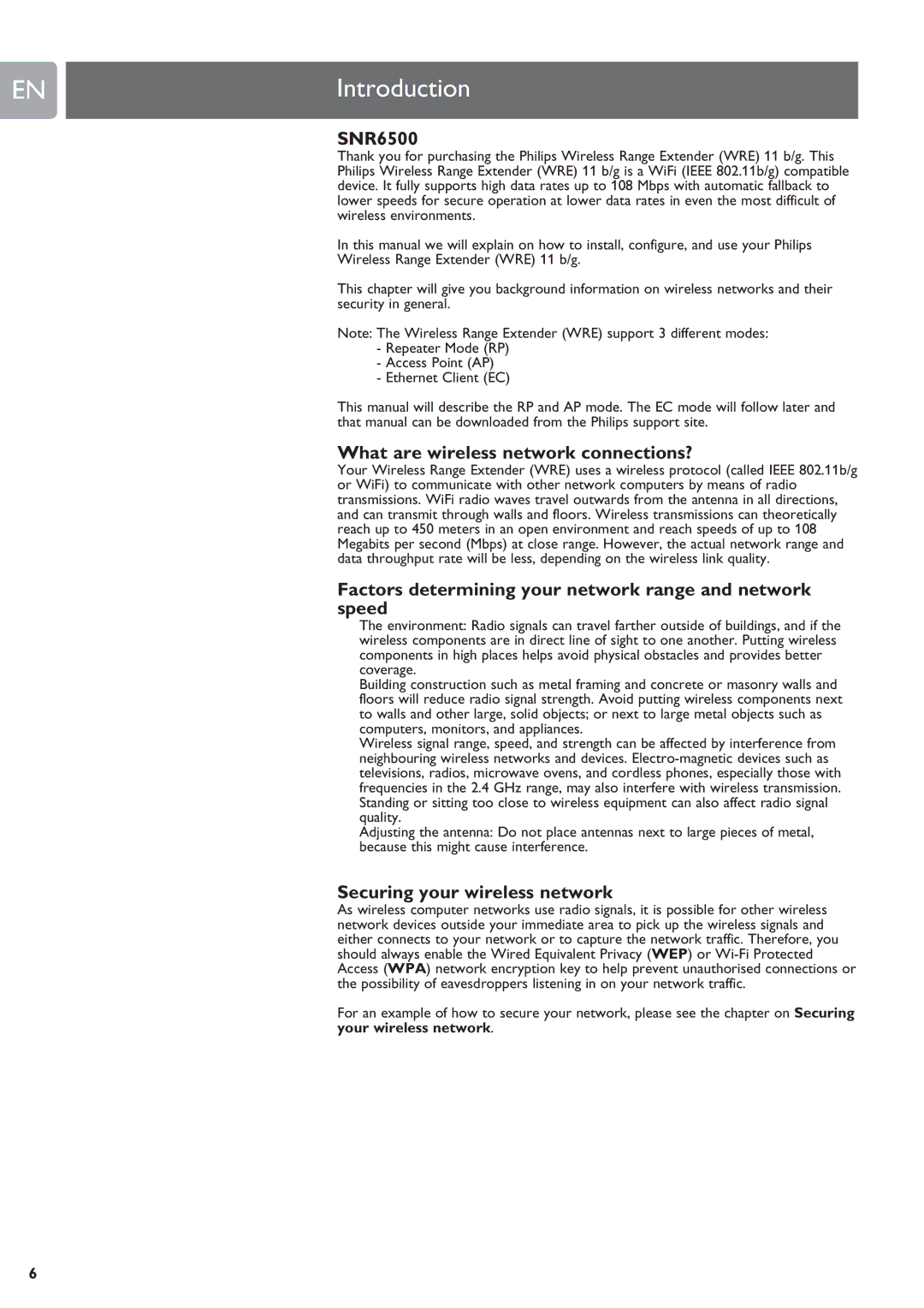 Philips SNR6500 user manual ENIntroduction, What are wireless network connections?, Securing your wireless network 