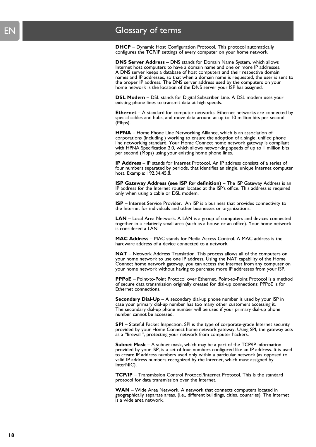 Philips SNU6500 manual Glossary of terms 