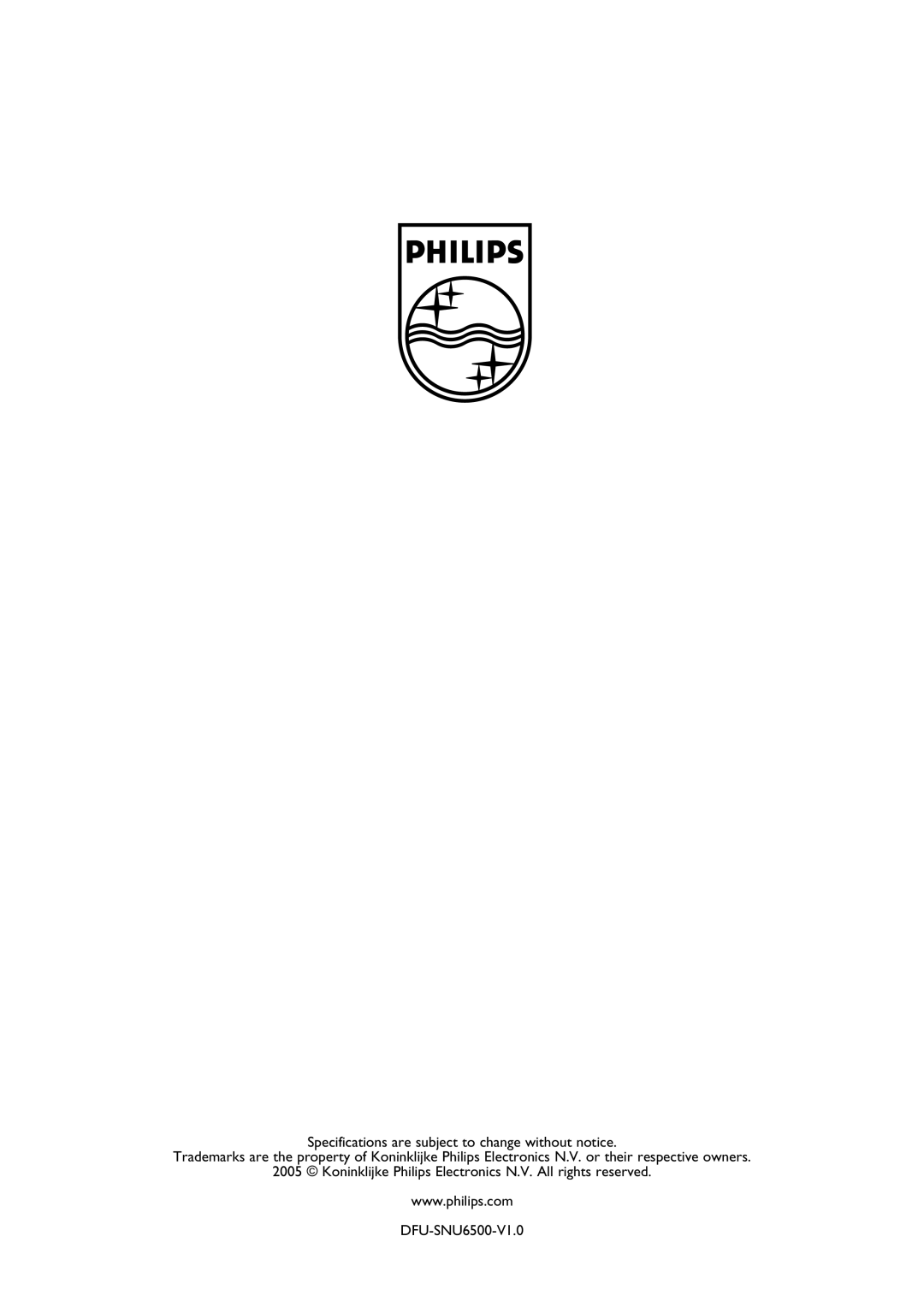 Philips manual Specifications are subject to change without notice, DFU-SNU6500-V1.0 
