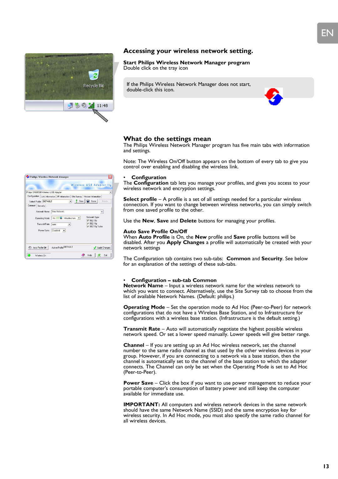 Philips SNU6500 manual Accessing your wireless network setting, What do the settings mean, Configuration 