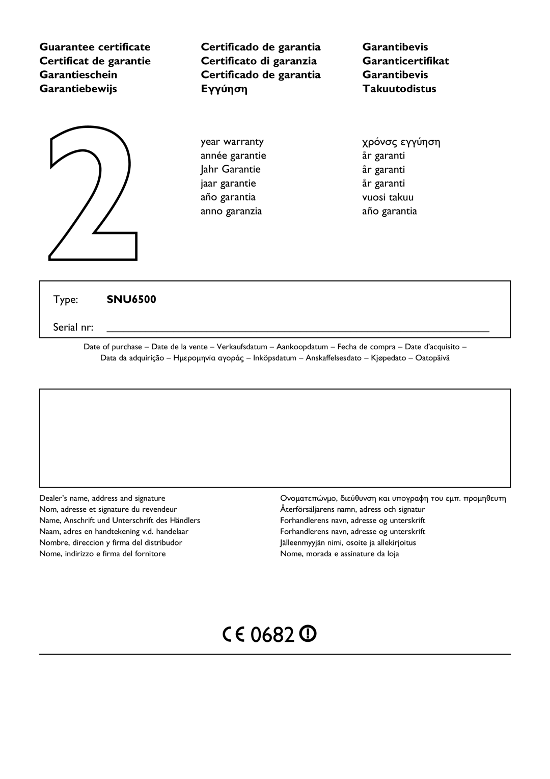 Philips manual Type SNU6500, Serial nr 