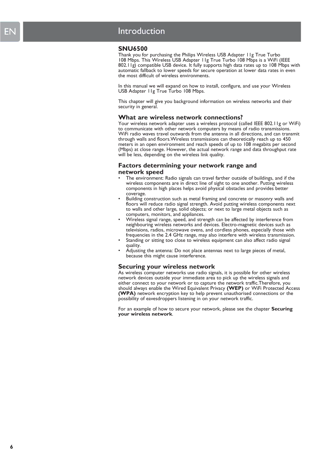 Philips SNU6500 manual Introduction, What are wireless network connections?, Securing your wireless network 