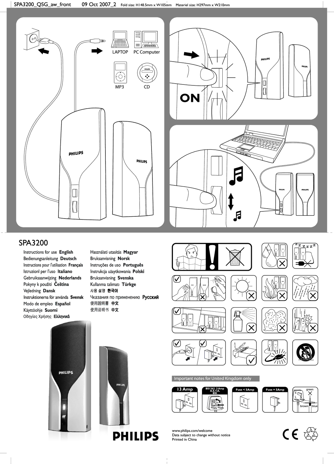 Philips SPA3200/17 manual 