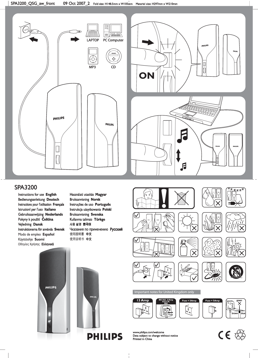 Philips SPA3200/17 manual 