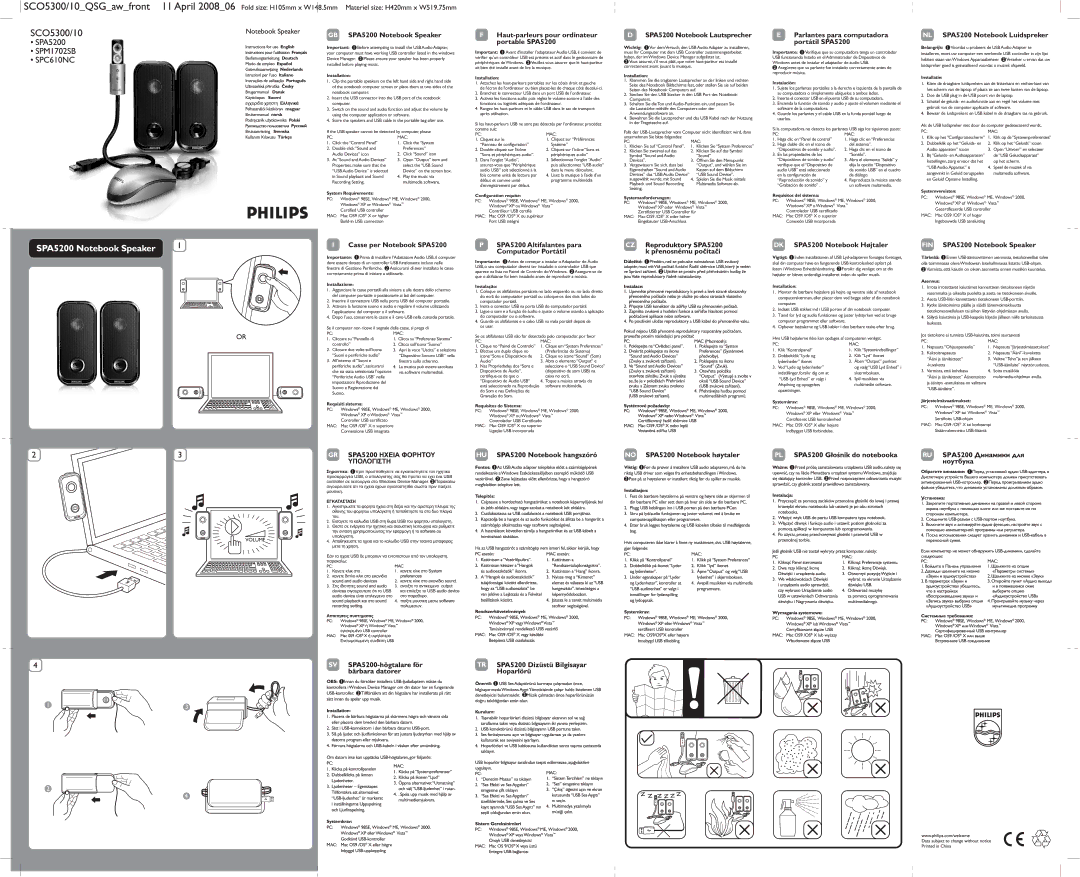 Philips SPA5200 manual Installation, System Requirements, Configuration requise, Systemanforderungen, Instalación, Asennus 