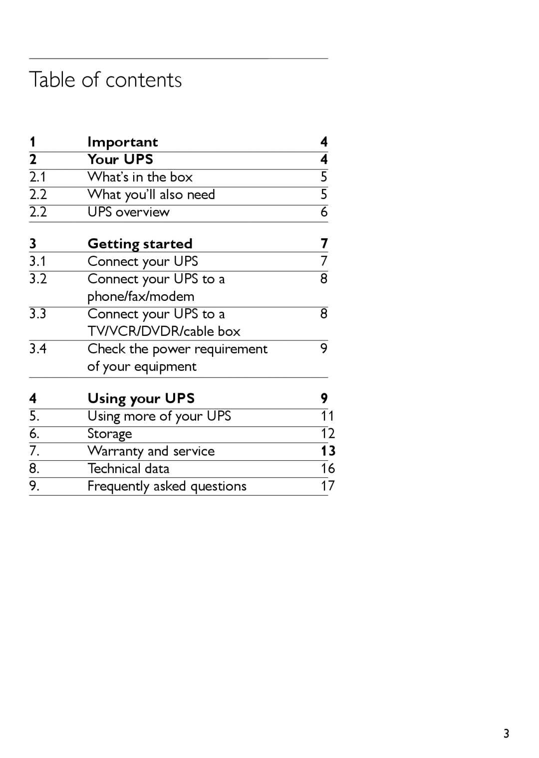 Philips SPB4230WA/17 manual Table of contents 