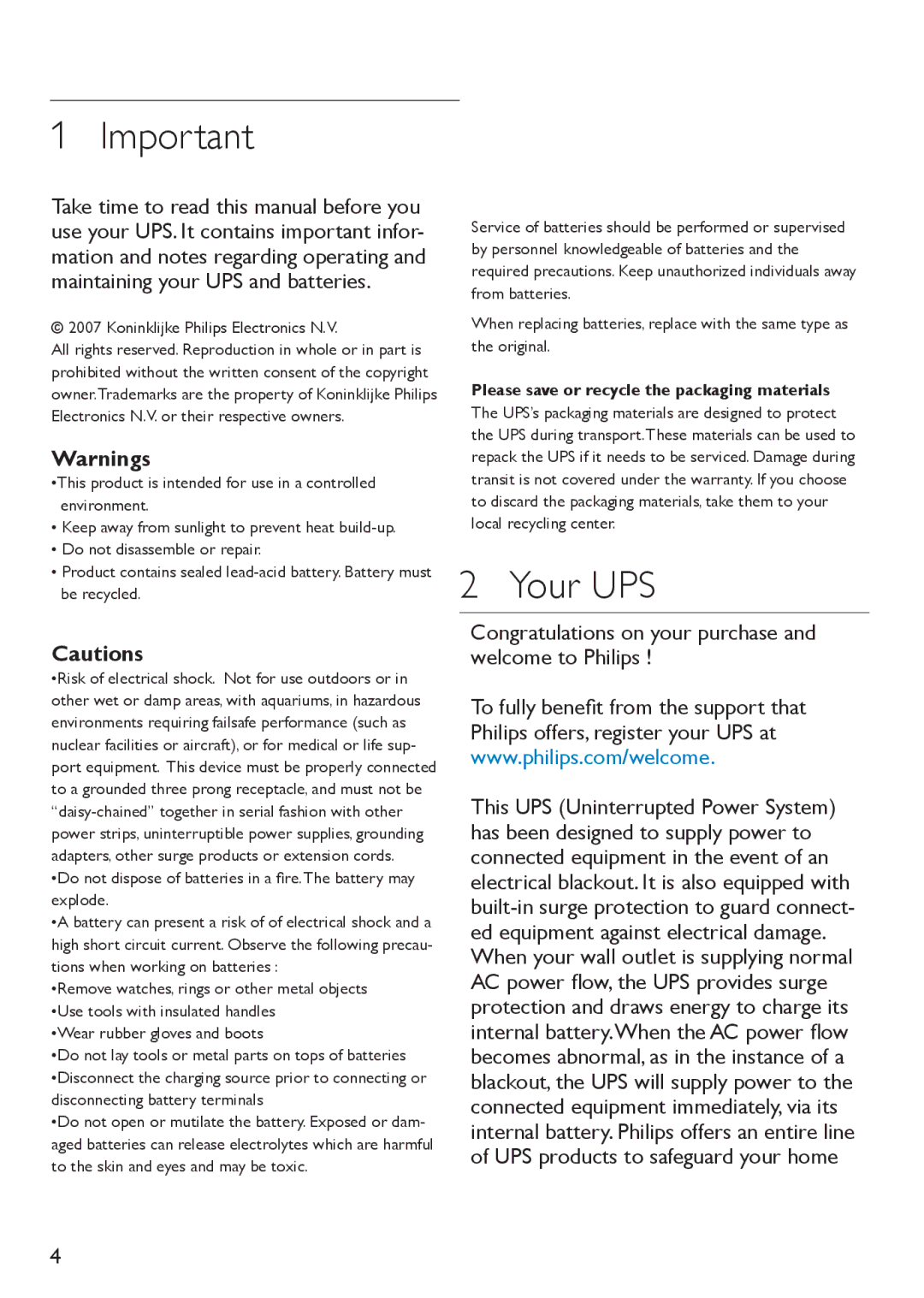Philips SPB4230WA/17 manual Your UPS, Congratulations on your purchase and welcome to Philips 