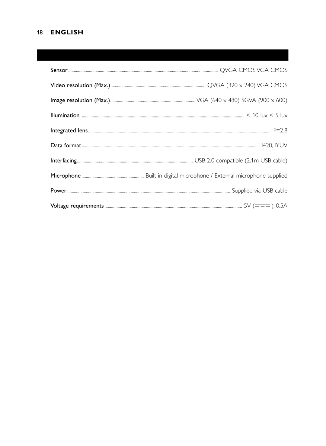 Philips SPC 700NC manual Technical specifications, Qvga Cmos VGA Cmos 