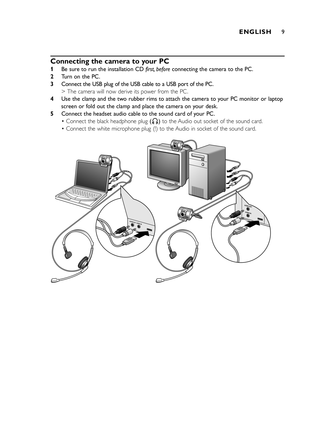 Philips SPC 700NC manual Connecting the camera to your PC 