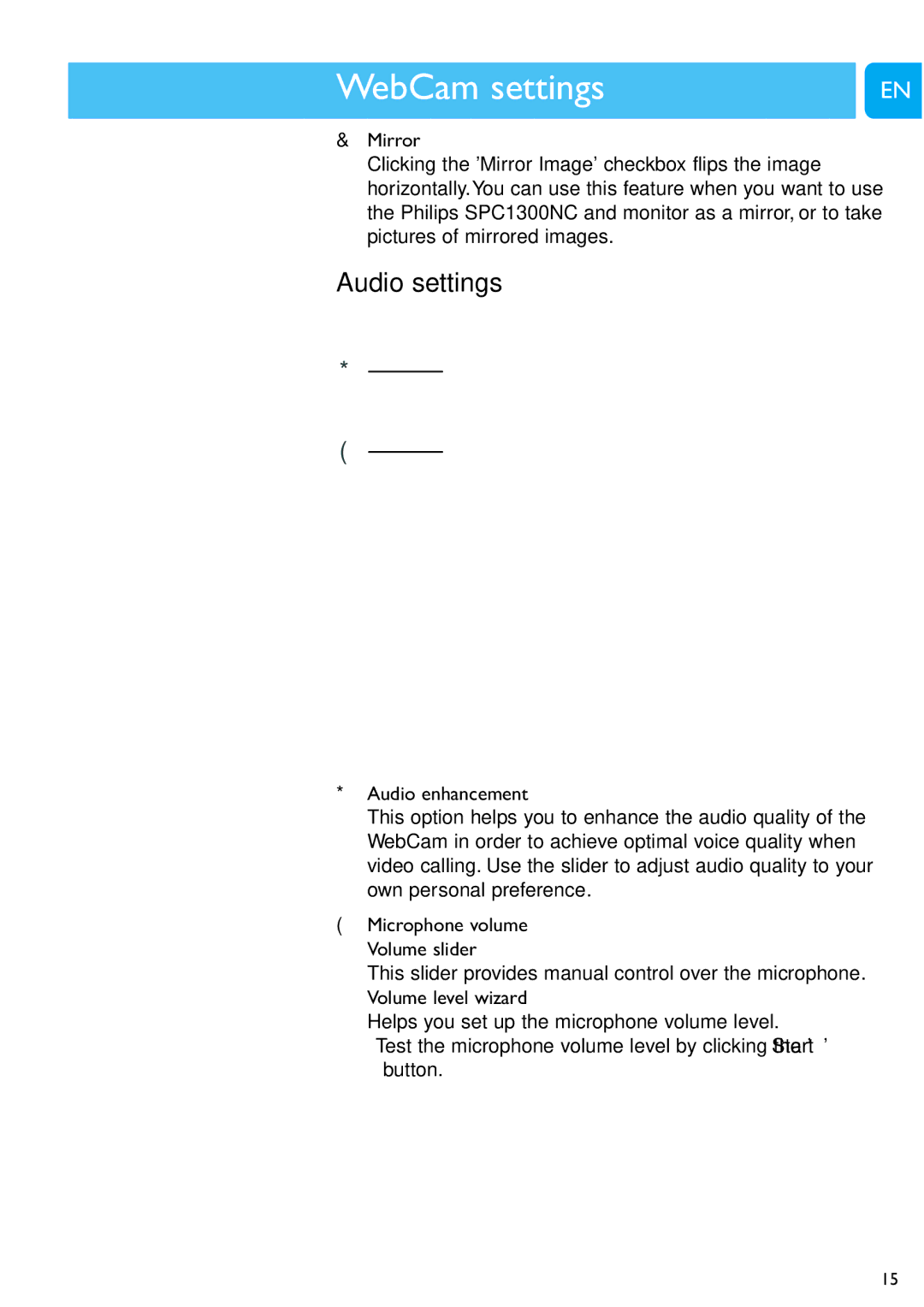 Philips SPC1300NC/00 user manual Audio settings 