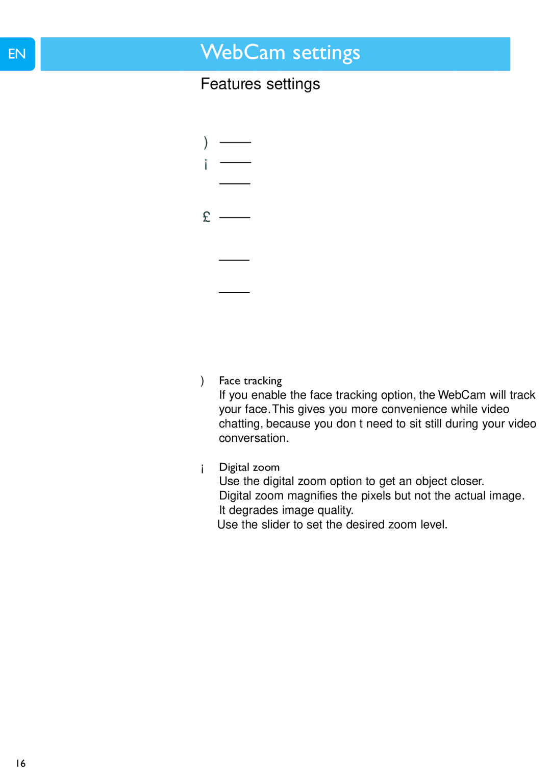 Philips SPC1300NC/00 user manual Features settings 