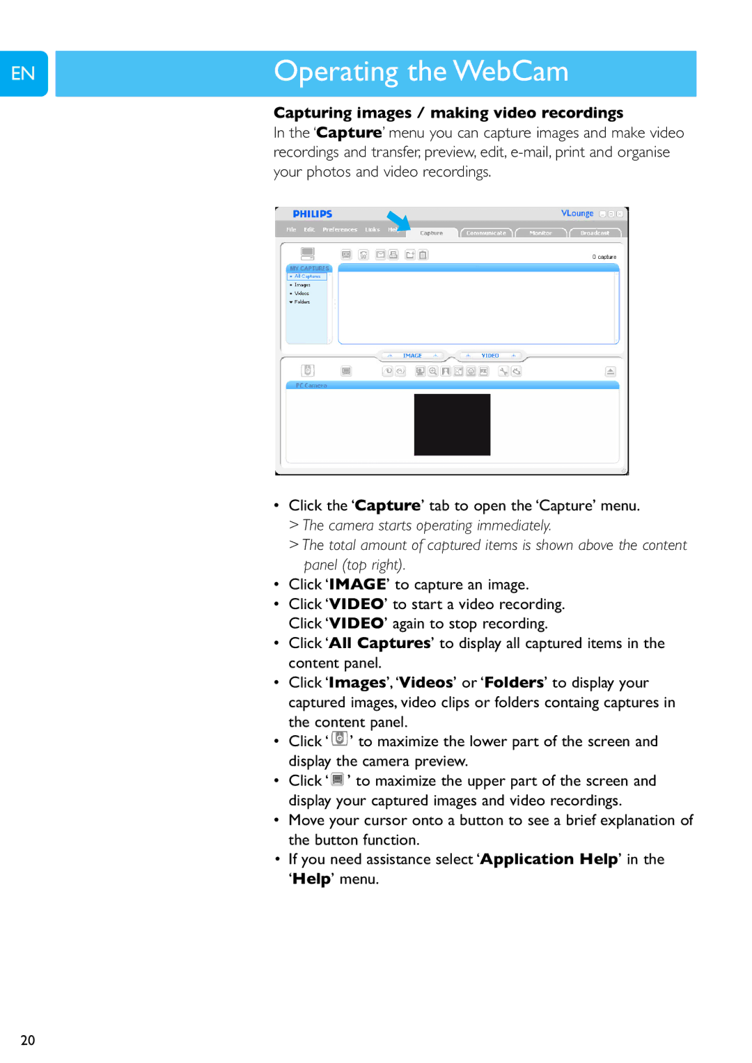 Philips SPC1300NC/00 user manual Capturing images / making video recordings 