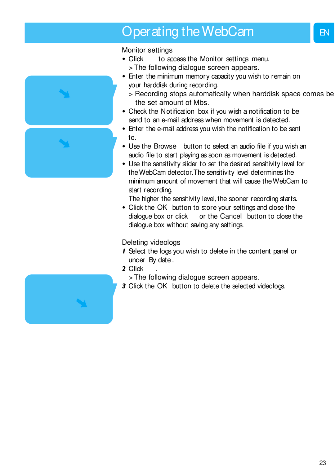 Philips SPC1300NC/00 user manual Click ‘ ’ to access the ‘Monitor settings’ menu 