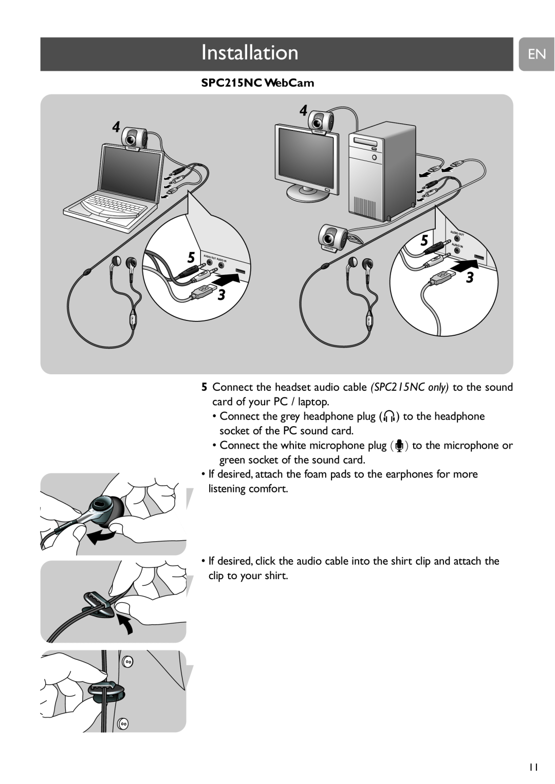 Philips SPC210NC user manual Installation, SPC215NC WebCam 