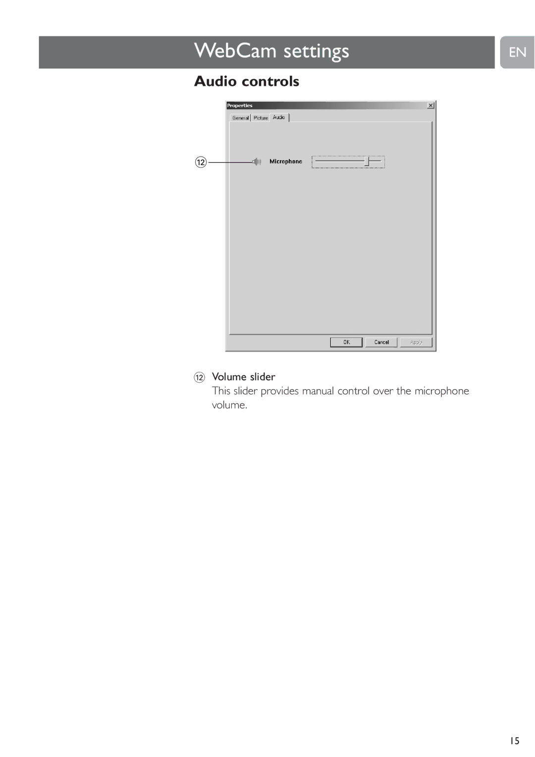 Philips SPC215NC, SPC210NC user manual Audio controls 