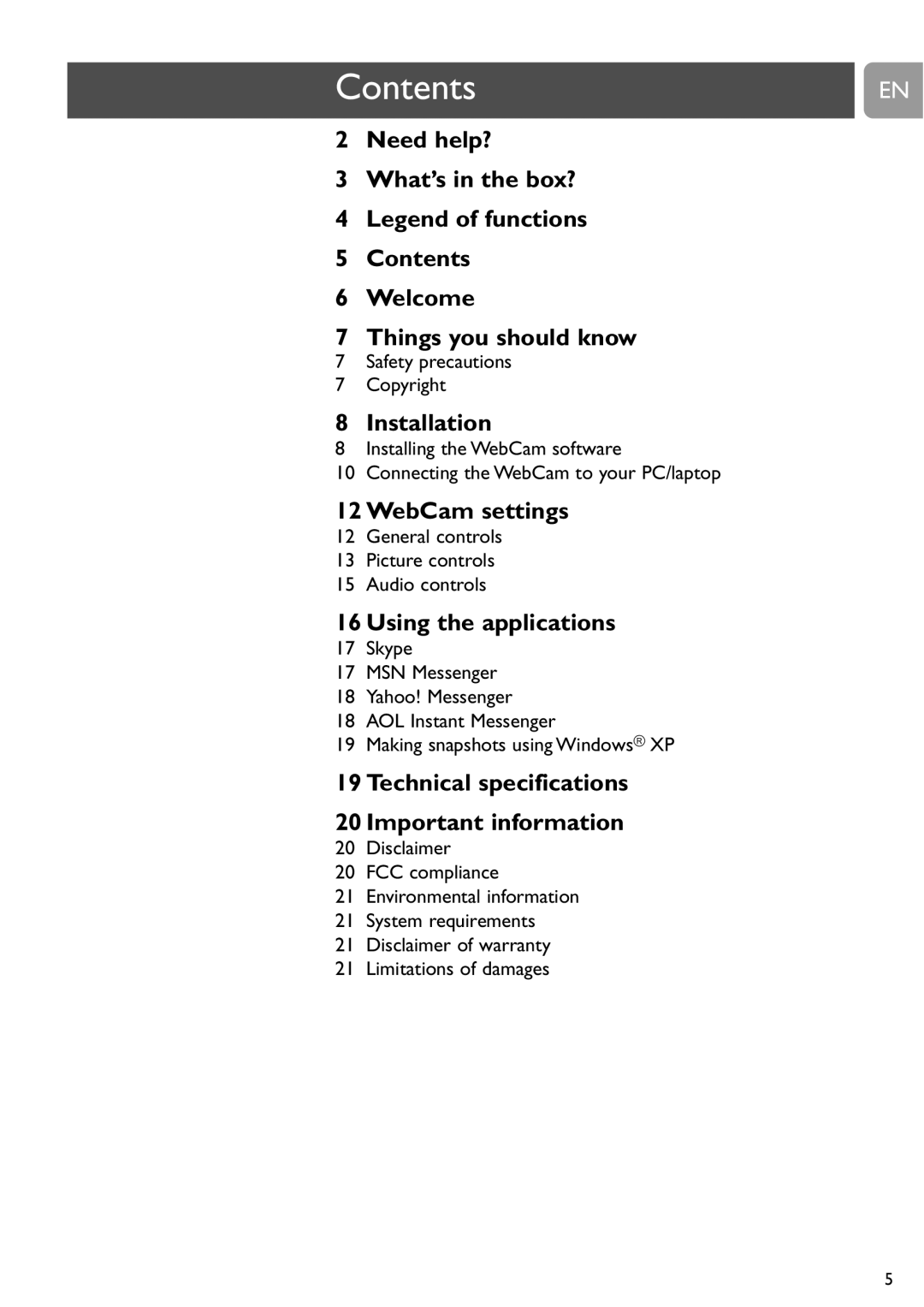 Philips SPC215NC, SPC210NC user manual Contents 