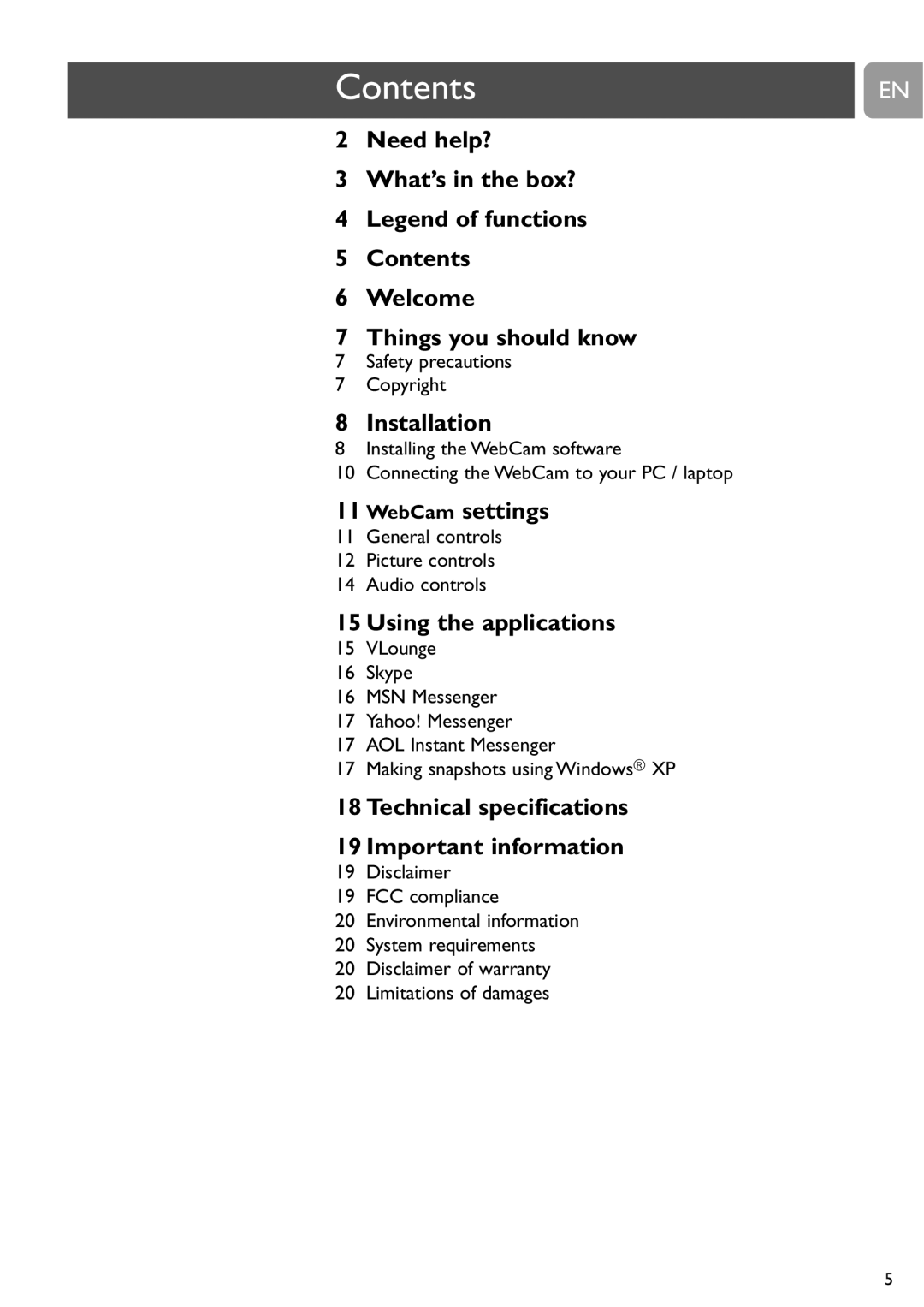 Philips SPC315NC user manual Contents 