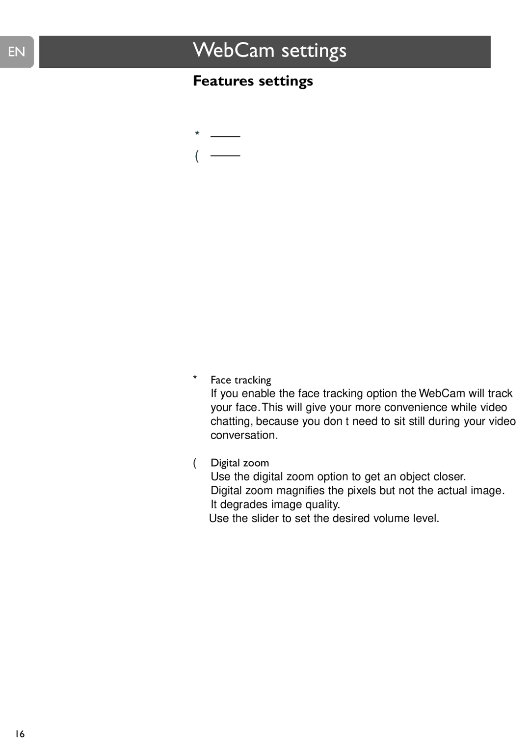 Philips SPC525NC, SPC520NC user manual Features settings 