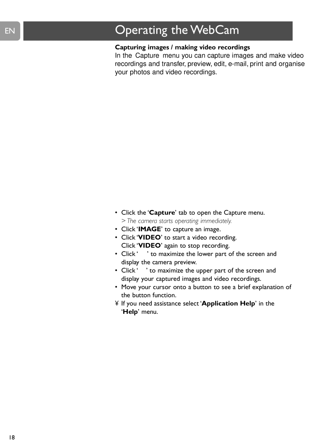 Philips SPC525NC, SPC520NC user manual Operating the WebCam 