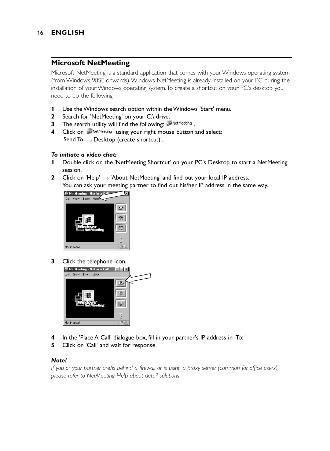 Philips SPC600NC/37 manual Microsoft NetMeeting, To initiate a video chat 