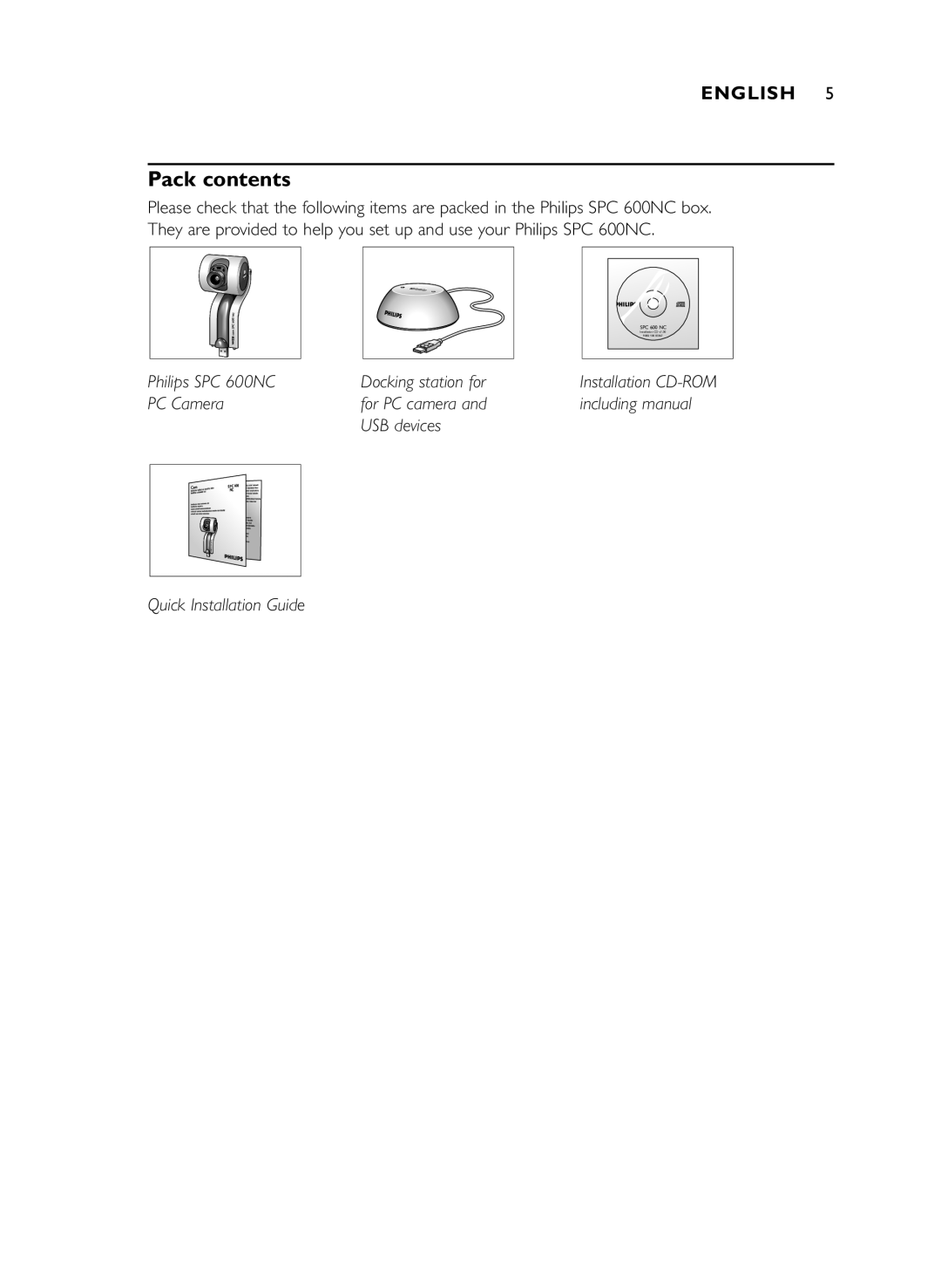 Philips SPC600NC/37 manual Pack contents 