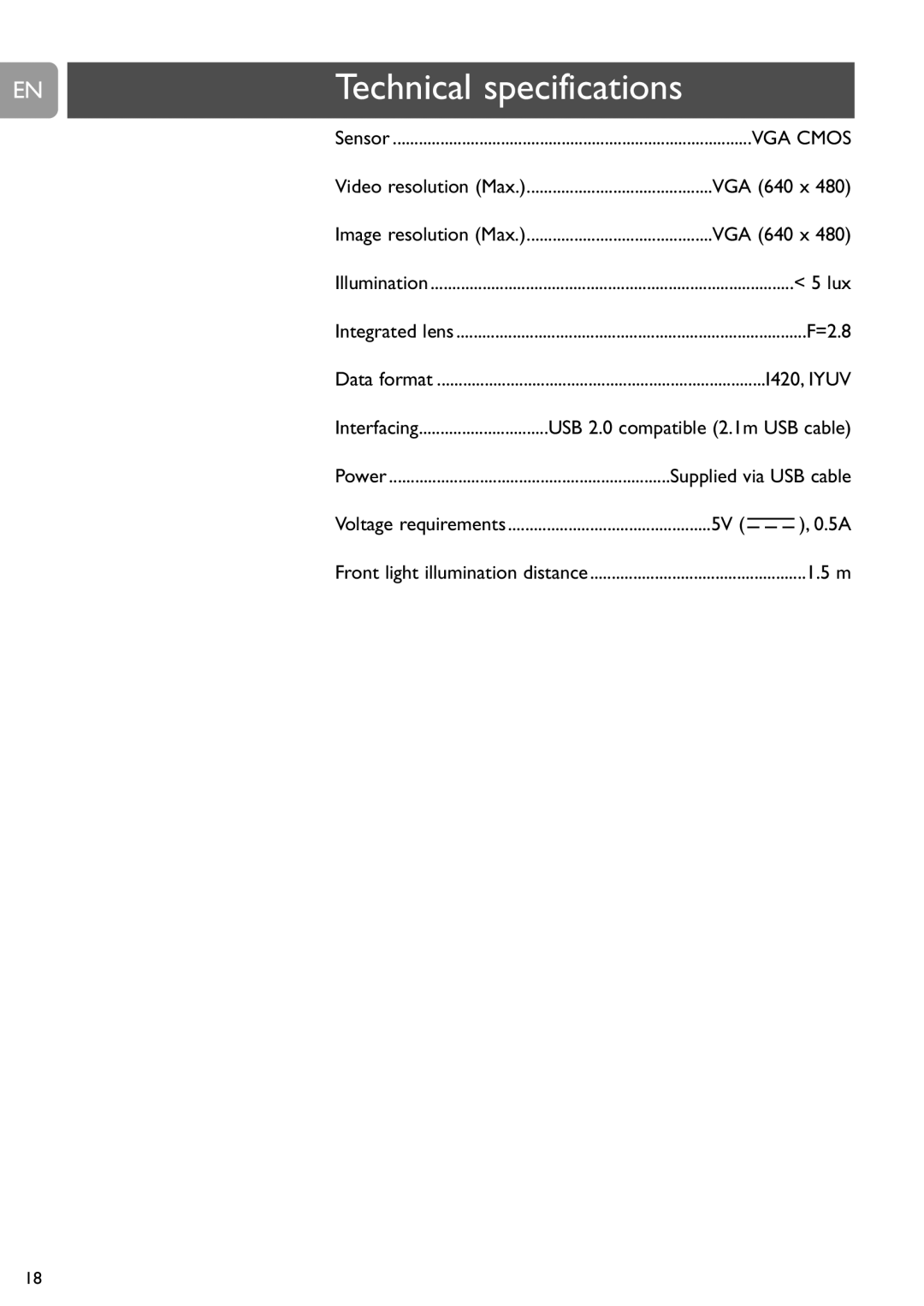 Philips SPC610NC user manual Technical specifications 