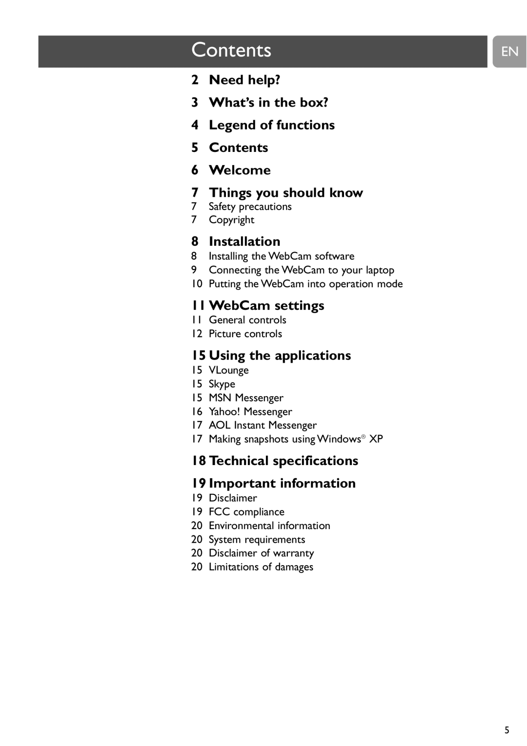 Philips SPC610NC user manual Contents 