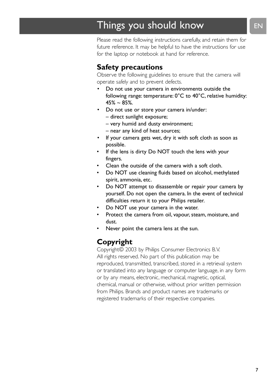 Philips SPC610NC/37 user manual Things you should know, Safety precautions, Copyright 