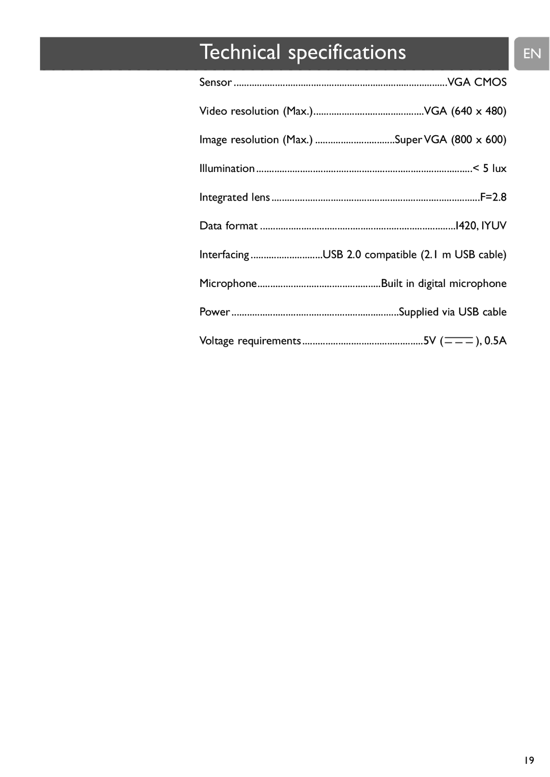 Philips SPC650NC user manual Technical specifications 