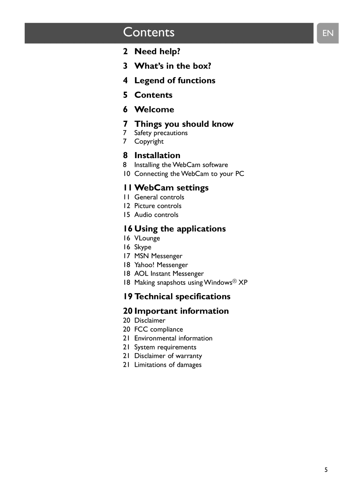 Philips SPC650NC user manual Contents 