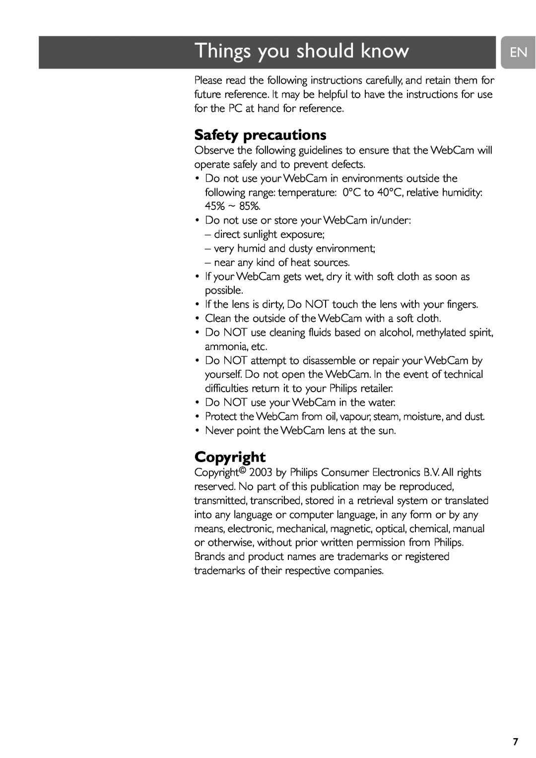 Philips SPC715NC, SPC710NC user manual Things you should know, Safety precautions, Copyright 