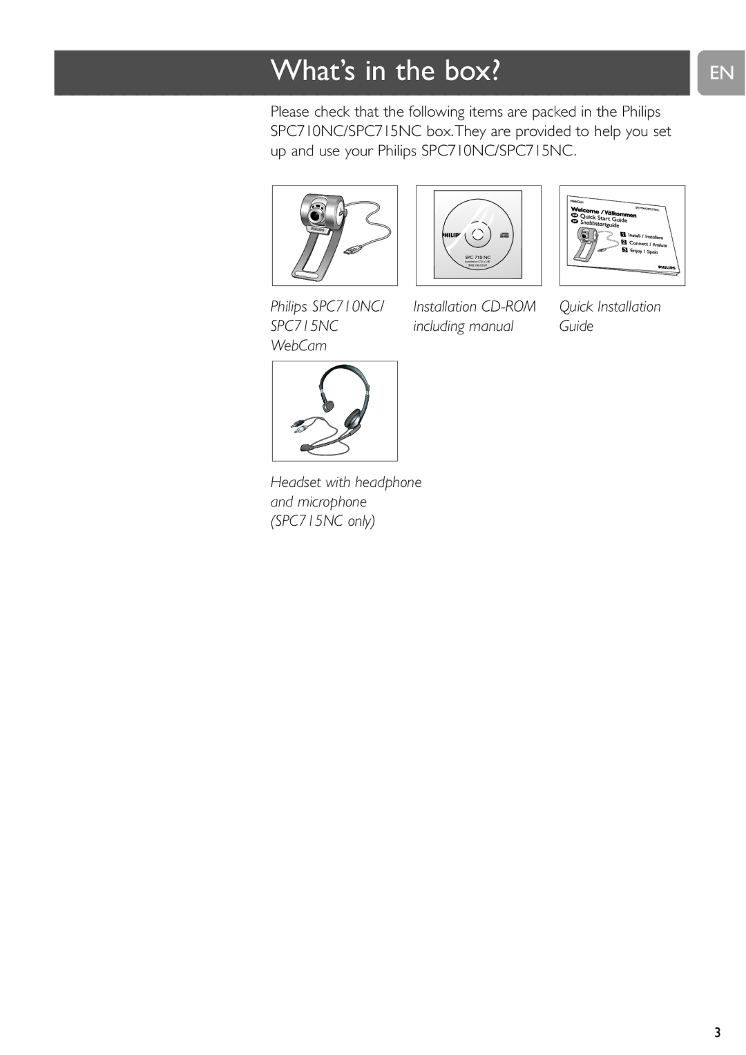 Philips SPC715NC, SPC710NC user manual What’s in the box? 