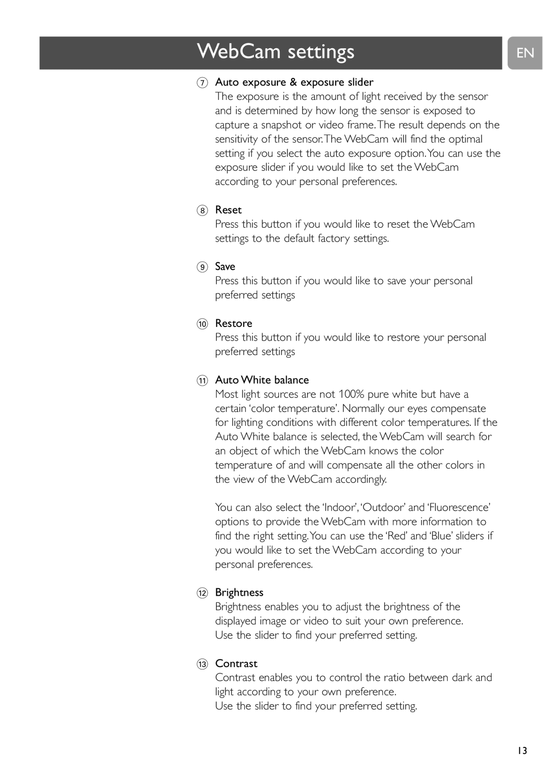 Philips SPC900NC user manual Auto exposure & exposure slider 