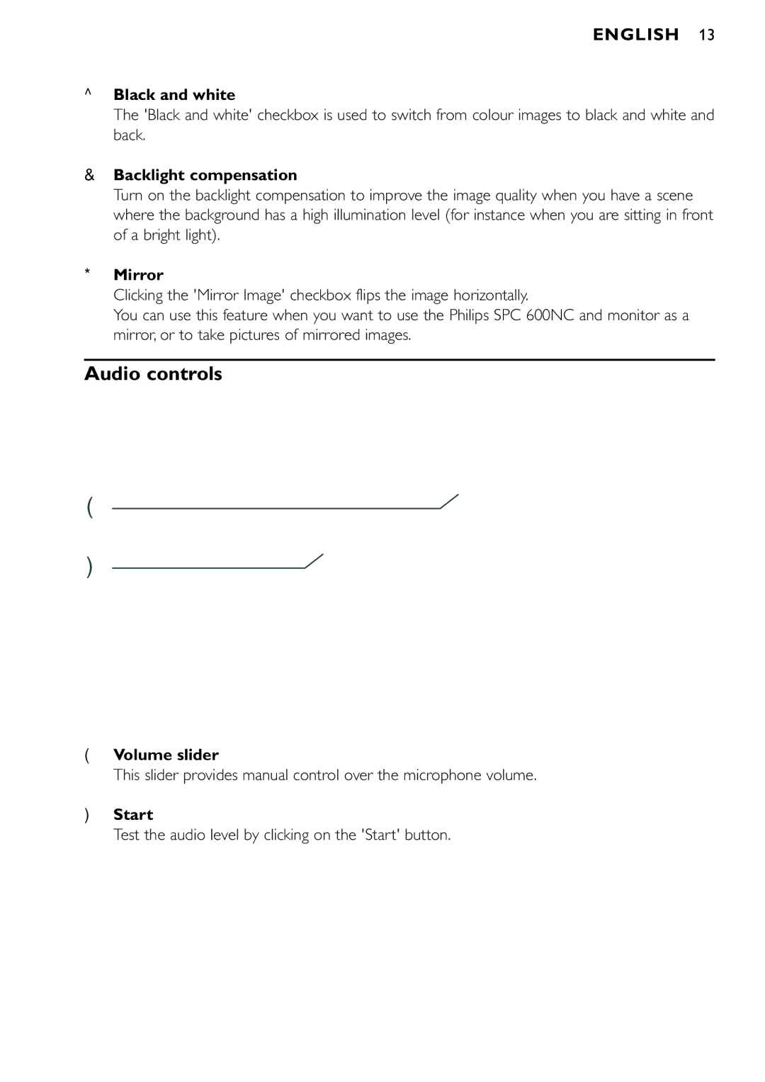Philips SPC900NC/00 manual Audio controls 