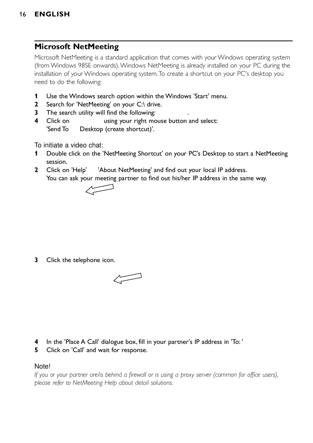 Philips SPC900NC/00 manual Microsoft NetMeeting, To initiate a video chat 