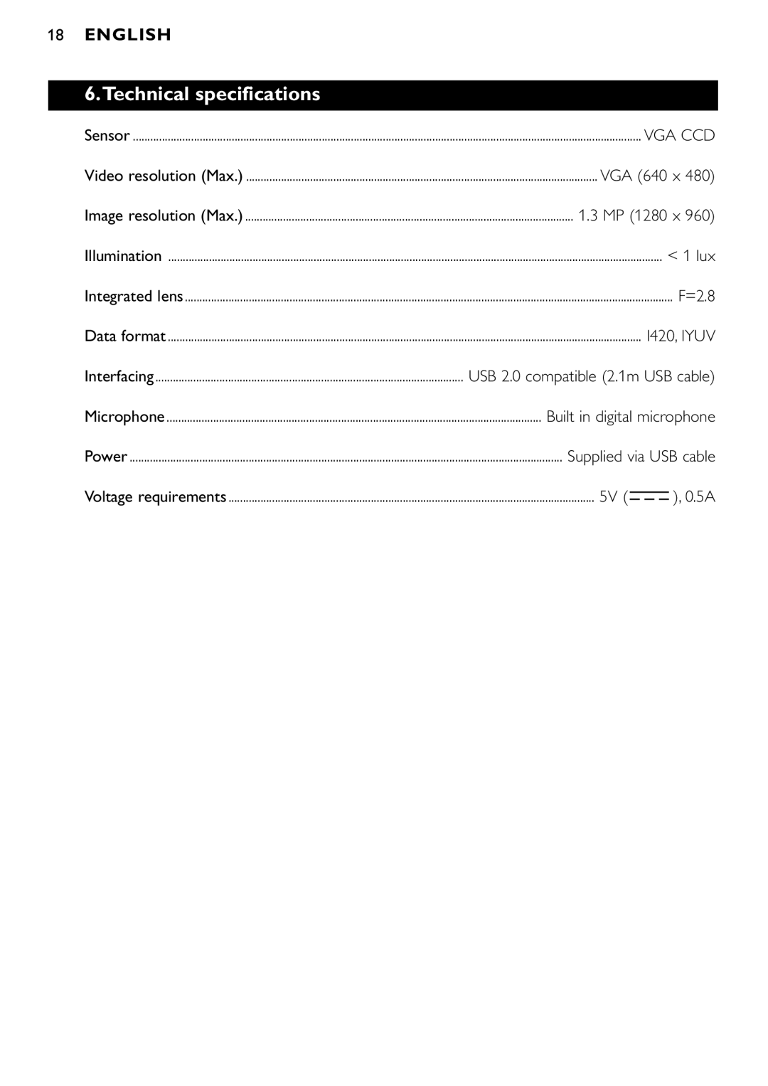 Philips SPC900NC/00 manual Technical specifications, Vga Ccd 