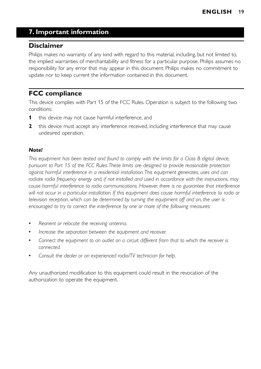 Philips SPC900NC/00 manual Important information, Disclaimer, FCC compliance 