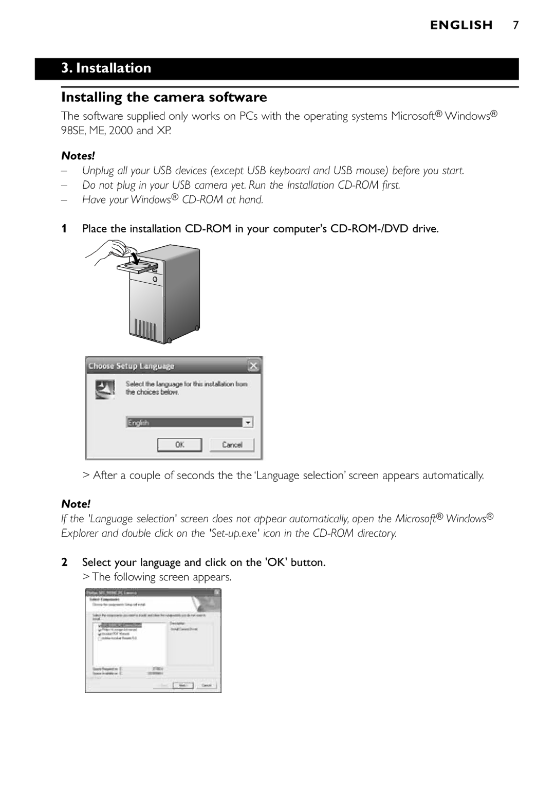 Philips SPC900NC/00 manual Installation, Installing the camera software 