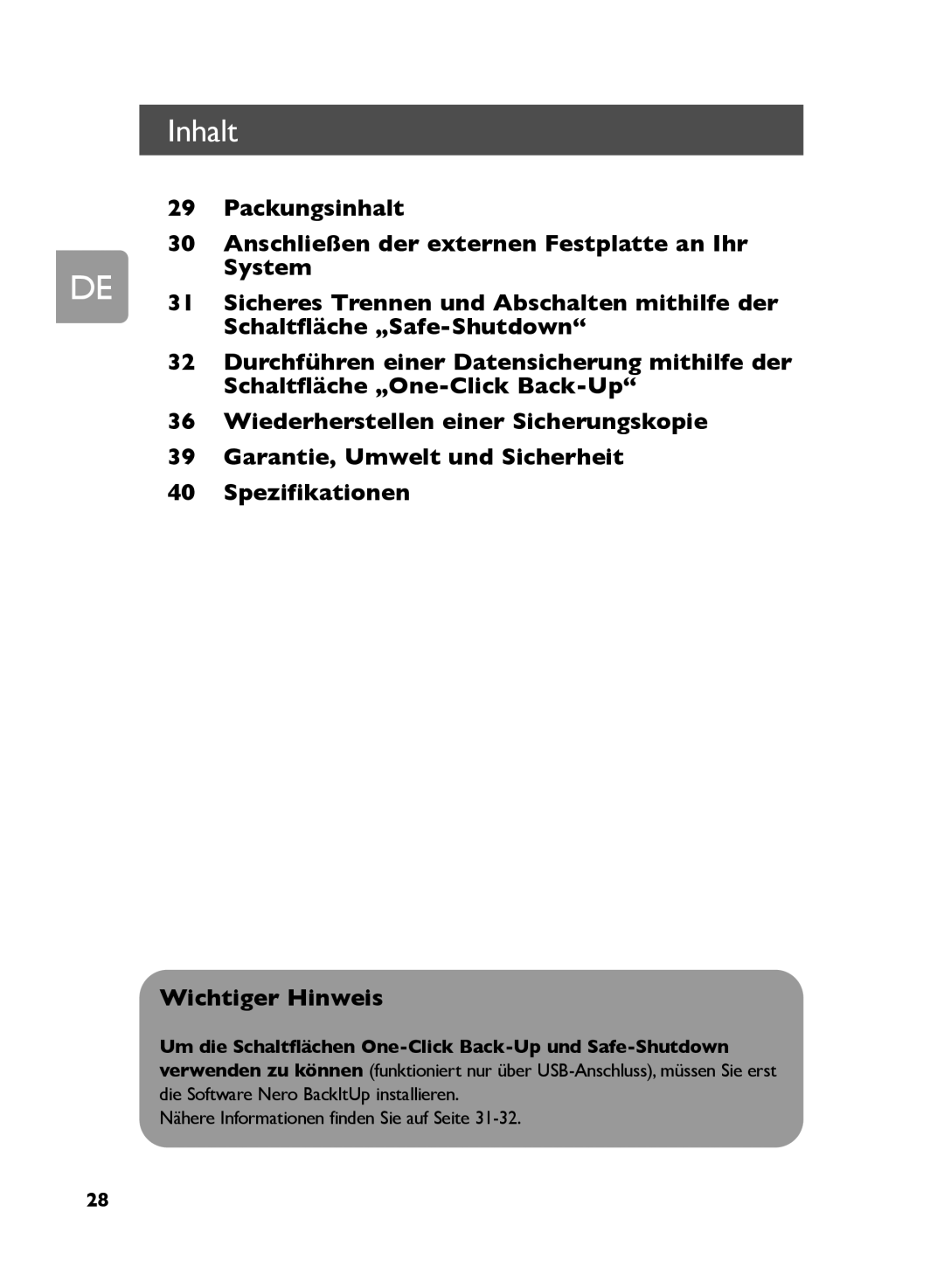 Philips SPD5121, SPD5130, SPD5125 user manual Inhalt 