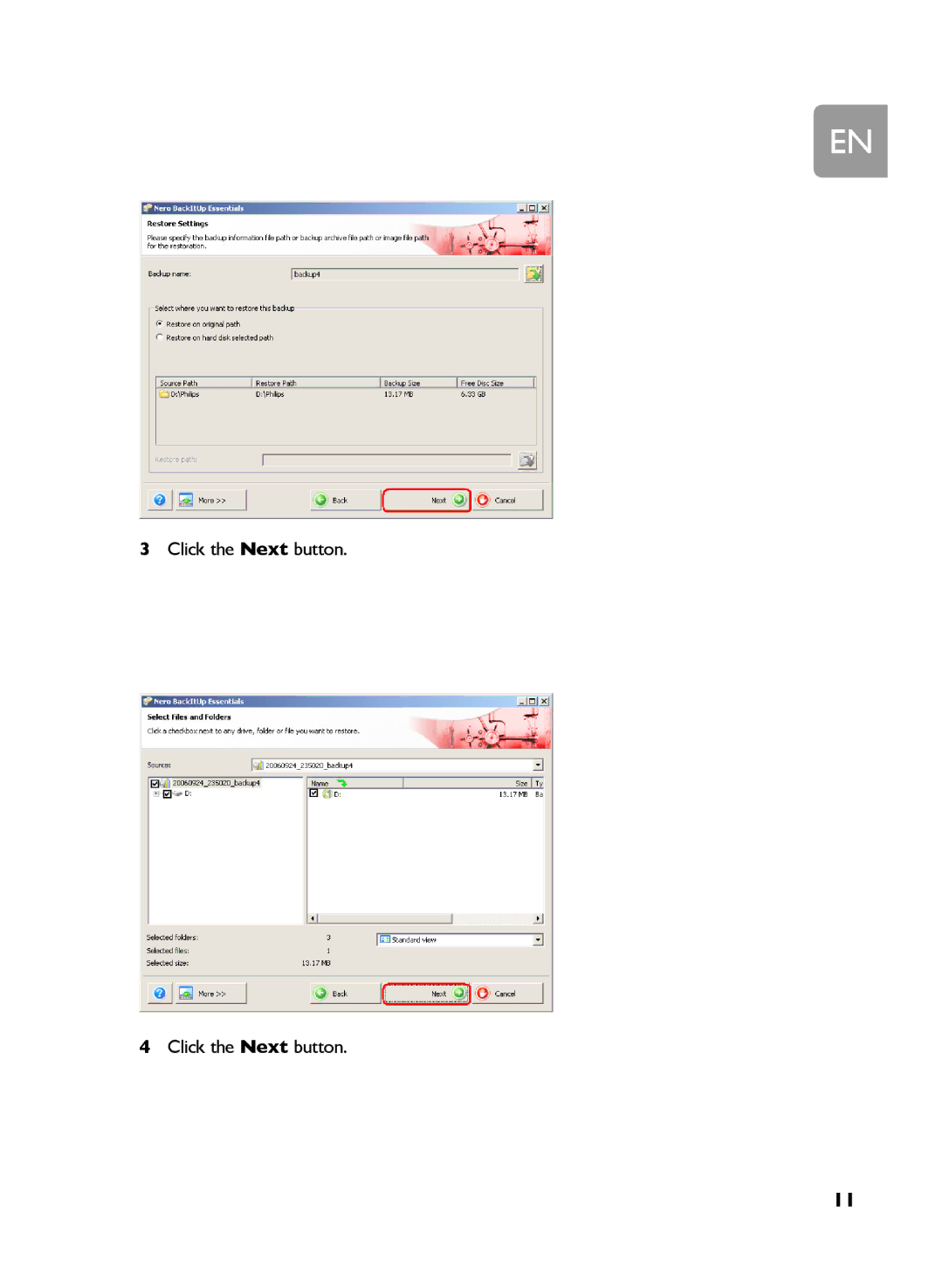 Philips SPD5125, SPD5130, SPD5121 user manual Click the Next button 