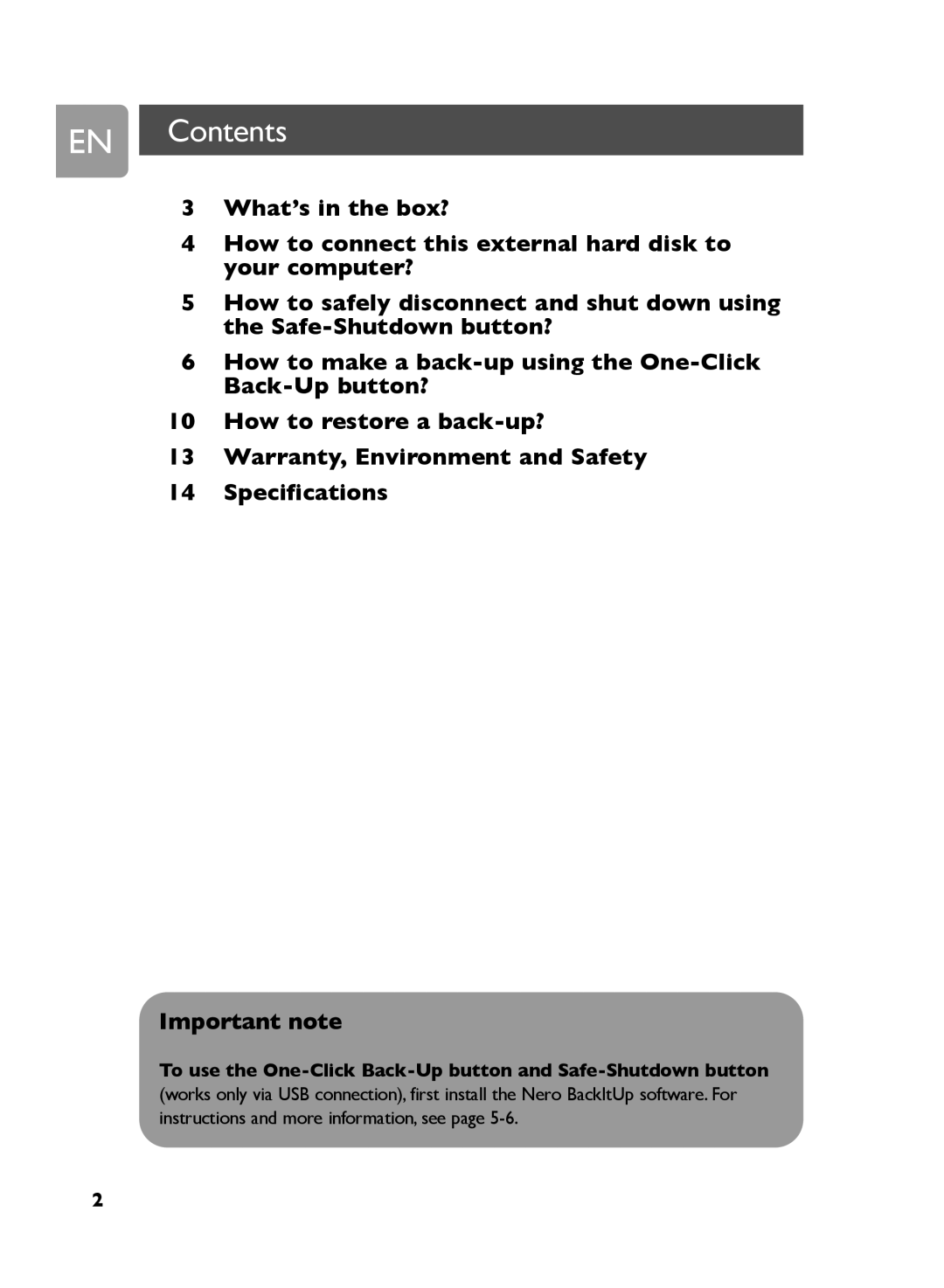 Philips SPD5125, SPD5130, SPD5121 user manual EN Contents 