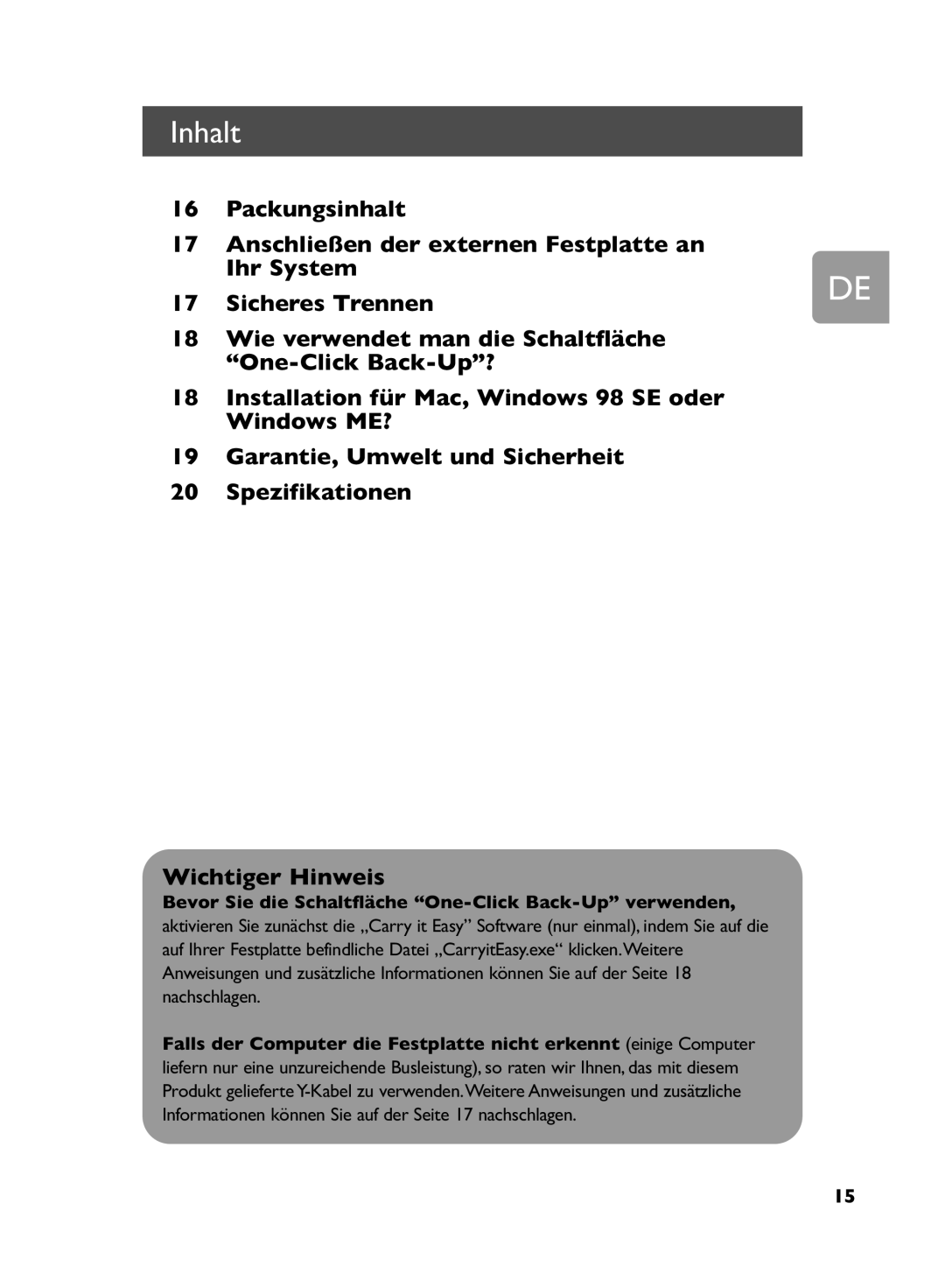 Philips SPD5220, SPD5250, SPD5240, SPD5230 user manual Inhalt 