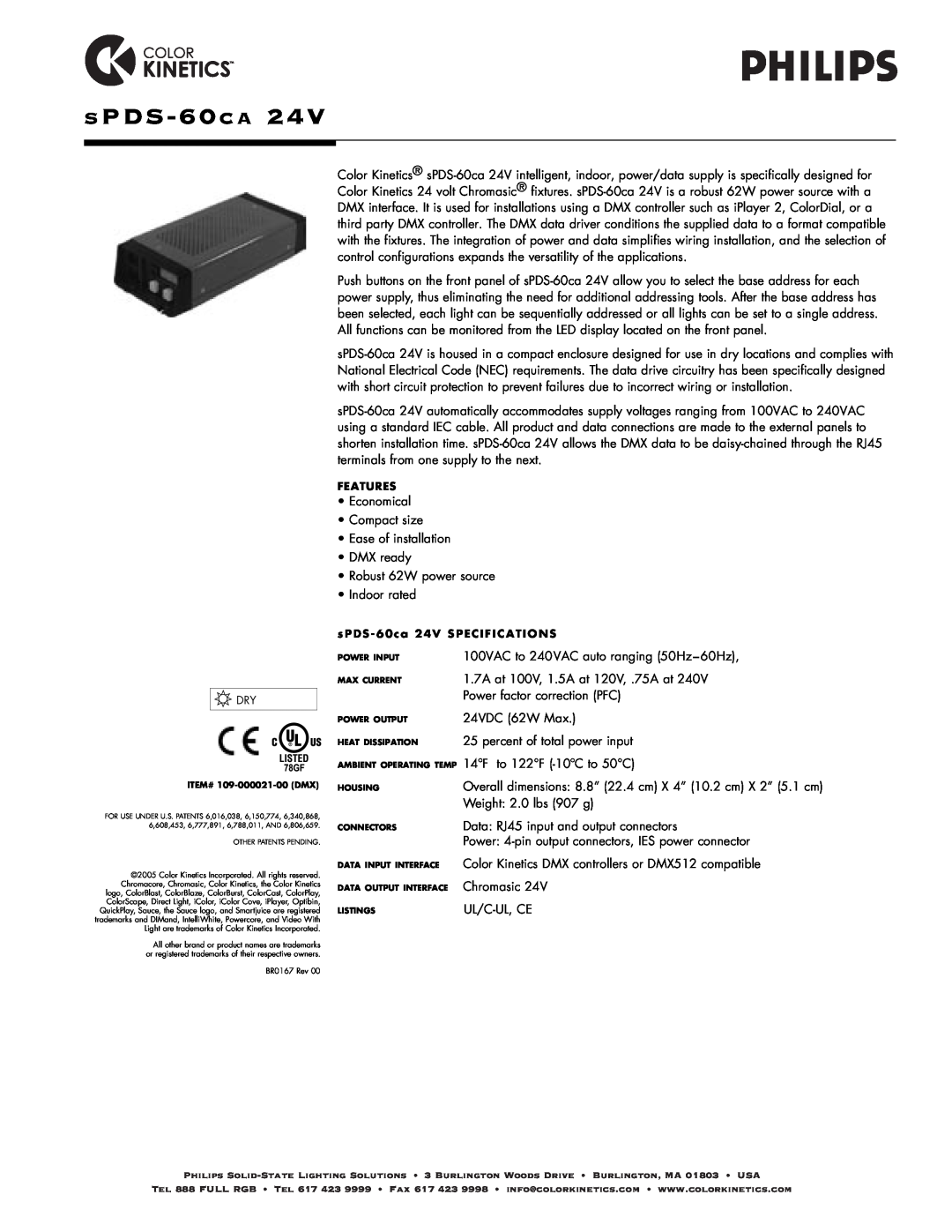 Philips SPDS-60CA 24V specifications S PDS-60C A 