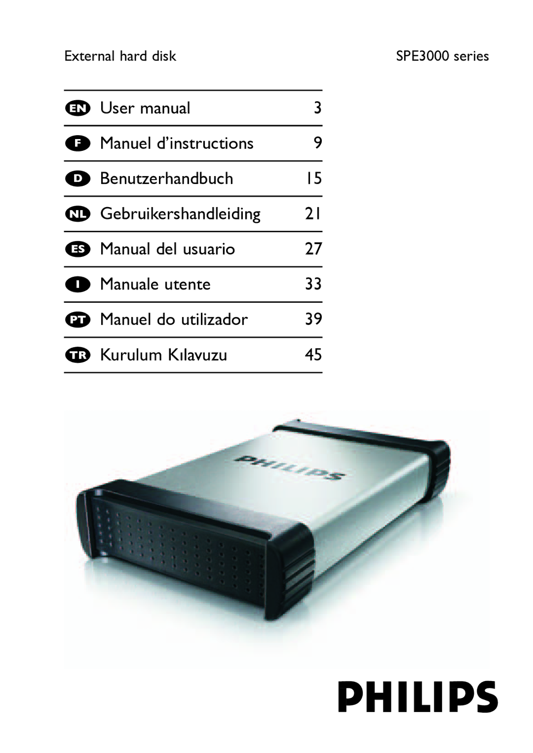 Philips SPE3000 Series user manual External hard disk 