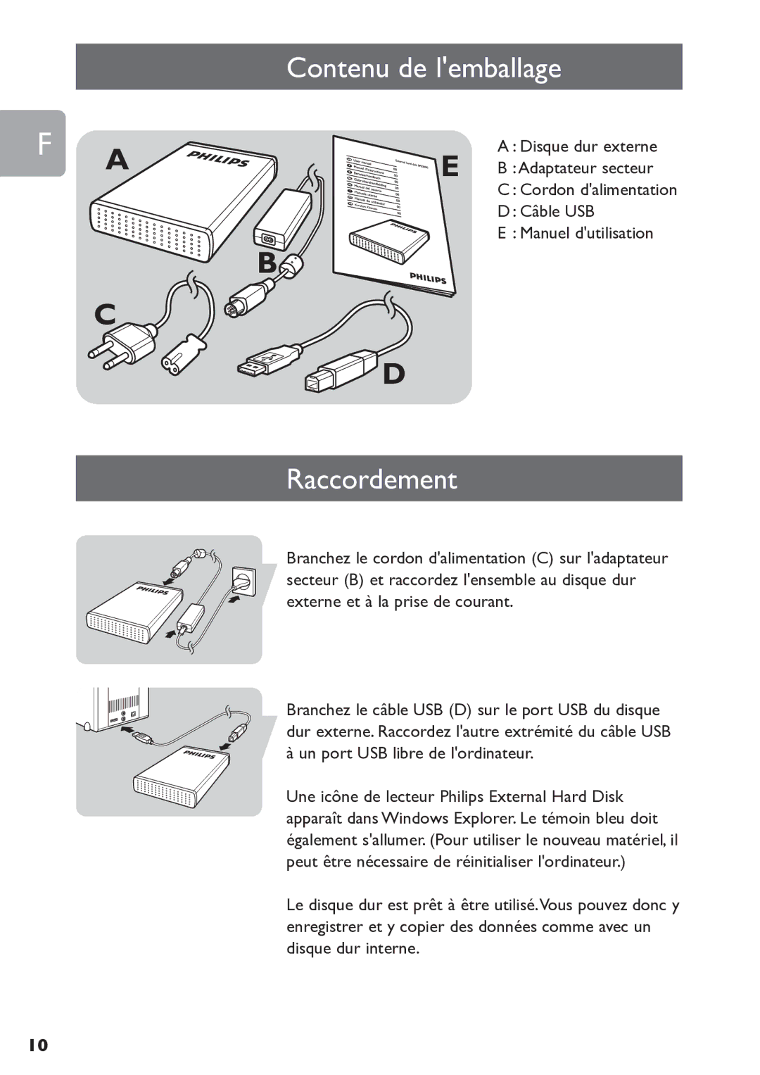 Philips SPE3000 Series user manual Contenu de lemballage, Raccordement 