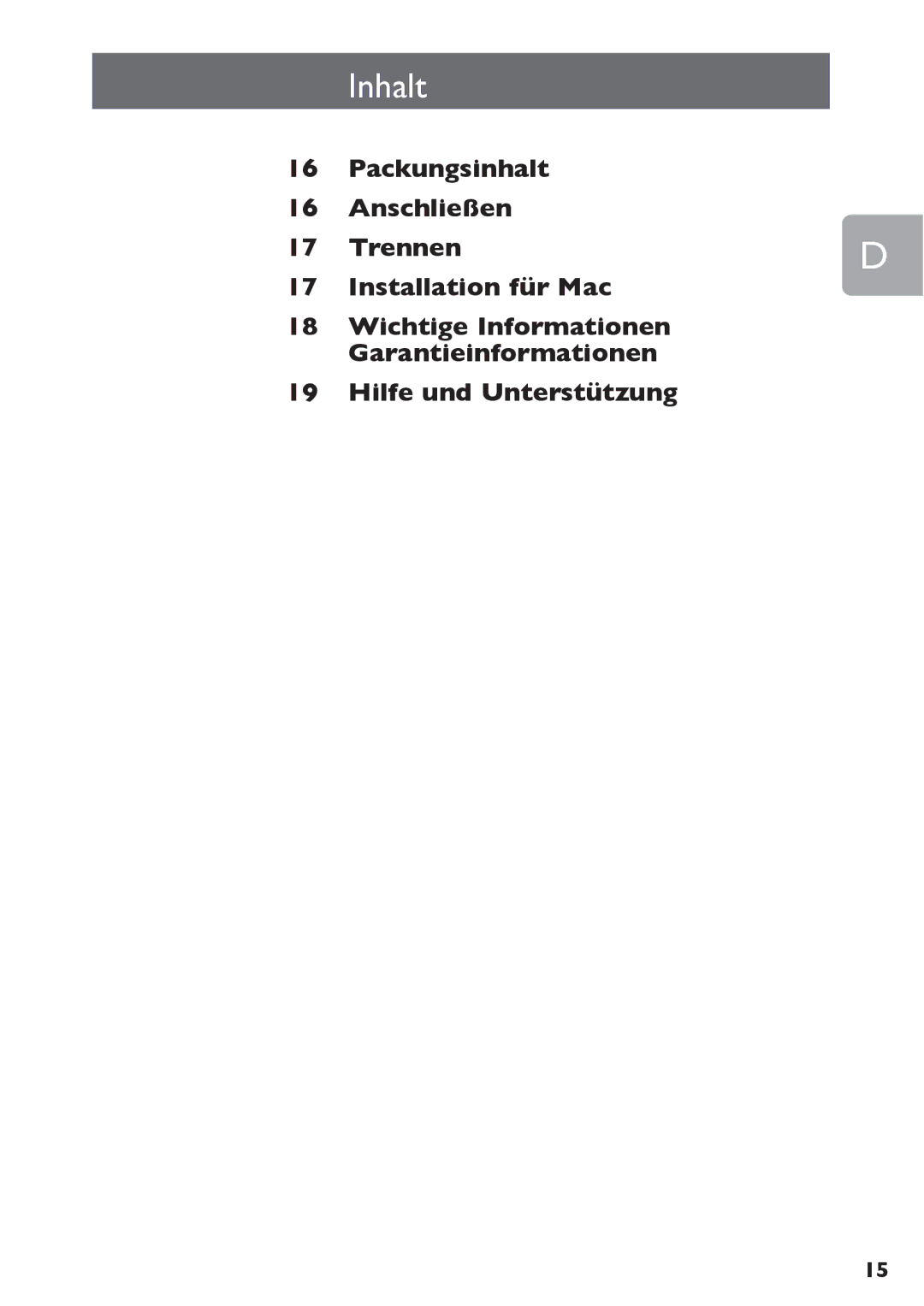 Philips SPE3000 Series user manual Inhalt 