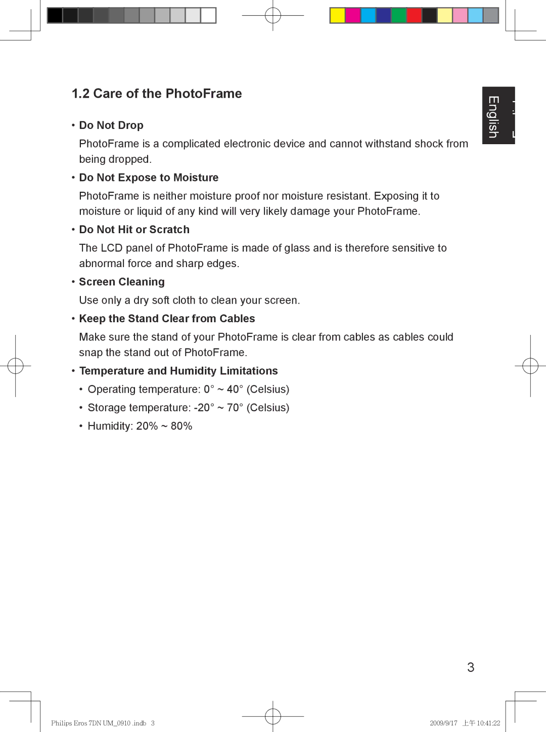 Philips SPF 3007D/G7, SPF 3407D/G7 user manual Care of the PhotoFrame 